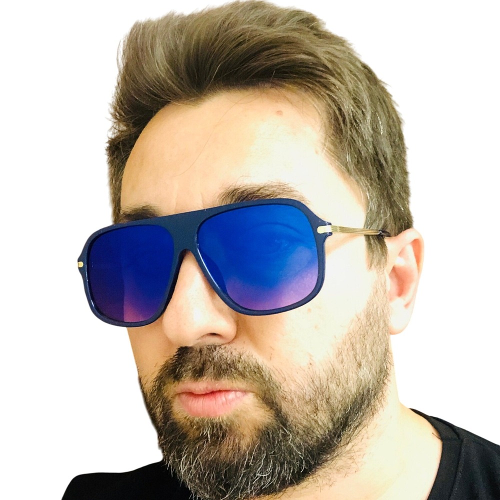 Pilot Sunglasses Blue Mirror Lens Fashion Sun Glasses Men Beach Driving Shades